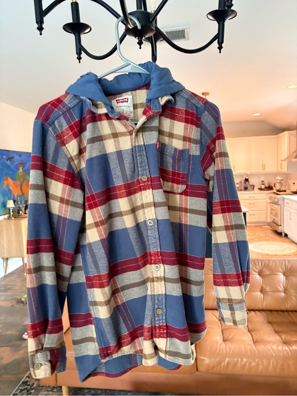 Levi's Boys Plaid Hooded Flannel Button Down Shirt Size Large 12-13 Yrs
